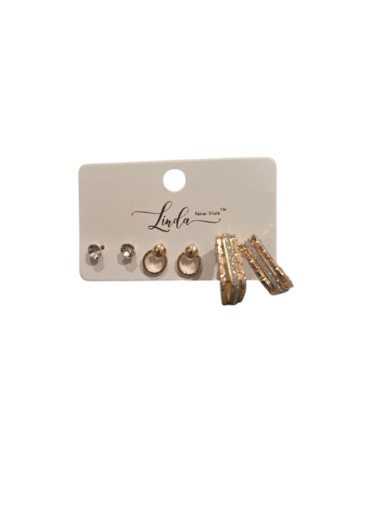 Linda New York Jewelry - Gold and Clear Stud & Hoop Earring Set